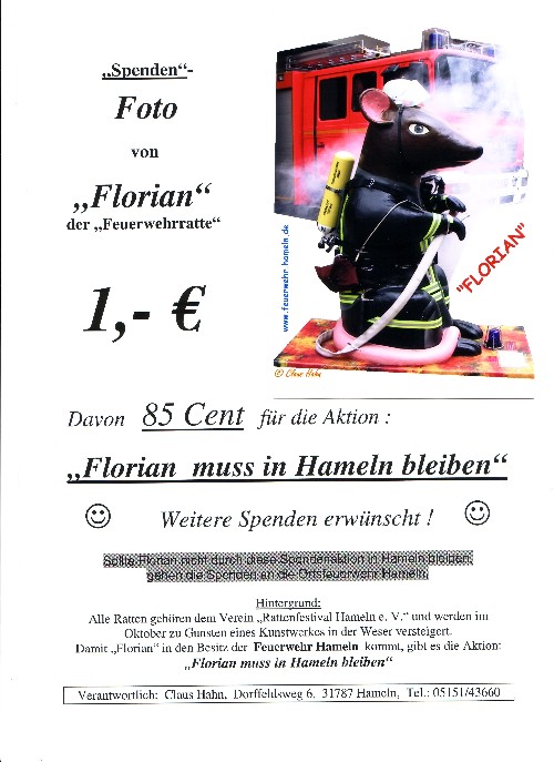 Spendenaktion für Feuerwehrratte Florian